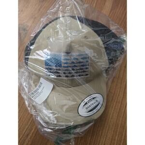 Columbia Fishing Gear PFG Mesh Snapback Brown Gray US Flag Fish Hat Cap